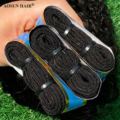 Aosun Italian Curly Human Hair Bundles with Closure Brazilian Virgin Hair Free Shipping