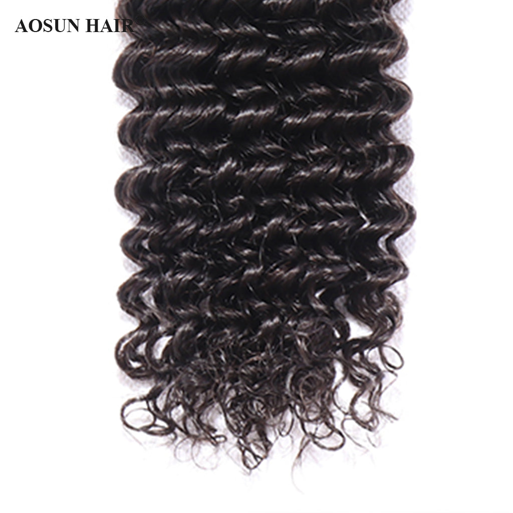 Aosun Deep Wave Human Hair Bundles With Closure Brazilian Hair Weave With Closure