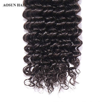 Aosun Deep Wave Human Hair Bundles With Closure Brazilian Hair Weave With Closure