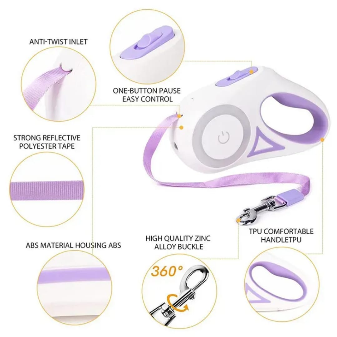 Luminous Retractable Dog Leash with LED Light – Tangle-Free & Anti-Slip