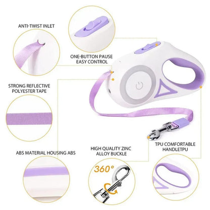 Luminous Retractable Dog Leash with LED Light – Tangle-Free & Anti-Slip