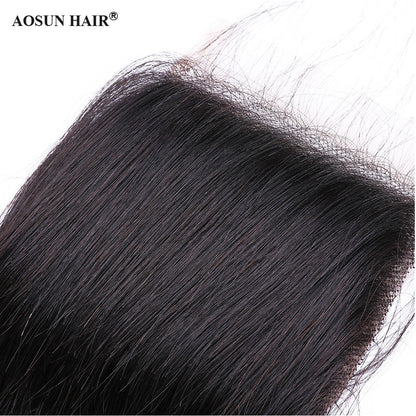 Brazilian Straight Hair 4x4 Lace Closure Hand Tied 100% Human Hair Closure