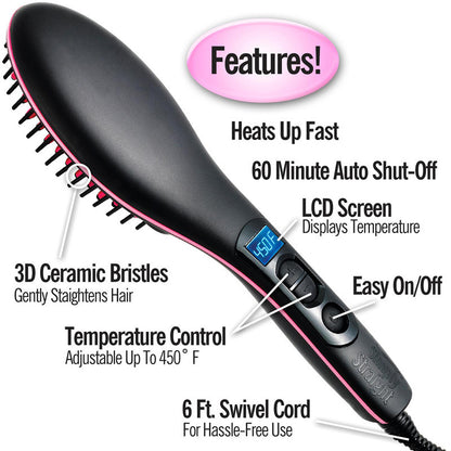 Electric Hair Straightening Brush – Fast Smooth & Frizz-Free Hair